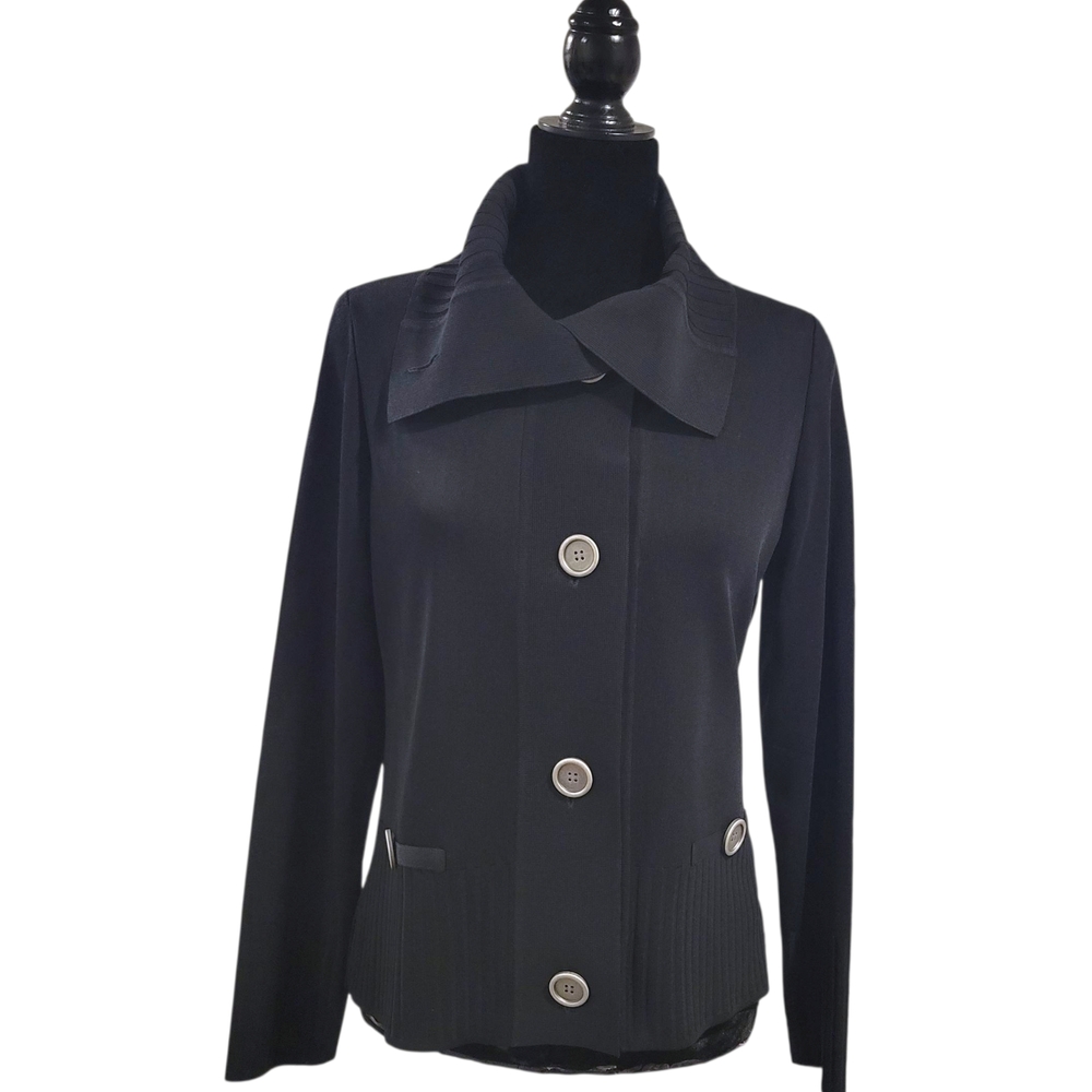 Misook Black Cardigan Knit Pea Coat In Black Size XS Timeless Design
